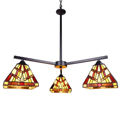 Chloe Lighting Vincent Mission Tiffany-Style Chandelier 3 Light 27in Wide Blackish Bronze Multicolor Glass Model CH3T523BM27-EE3