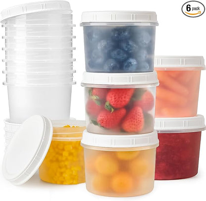 TUZAZO 6 Pack - 12 Oz Food Storage Containers with Screw Lids, Airtight Plastic Small Freezer Storage Container for Ice Cream, Overnight Oats, Snack, Soup, Portion and Meal Prep Container
