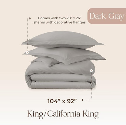 100% Organic Cotton Duvet Cover King Size - Naturally Soft Lightweight & Cooling Duvet Cover Set with Decorative Shams - Premium GOTS Certified 300 Thread Count Sateen Weave (Classic Grey, King)