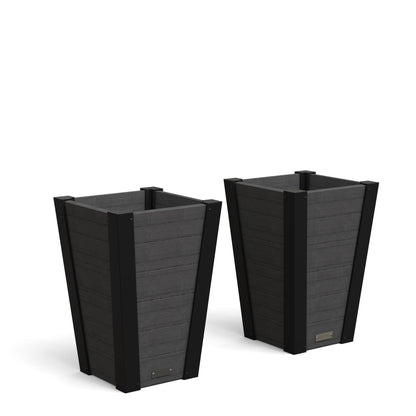 Mayne Vista 22in Outdoor Planter 2-Pack- Modern Tall Tapered Design with Drainage Hole for All Season Use - Ideal Front Porch Decor & Patio Planter - Easy Assembly