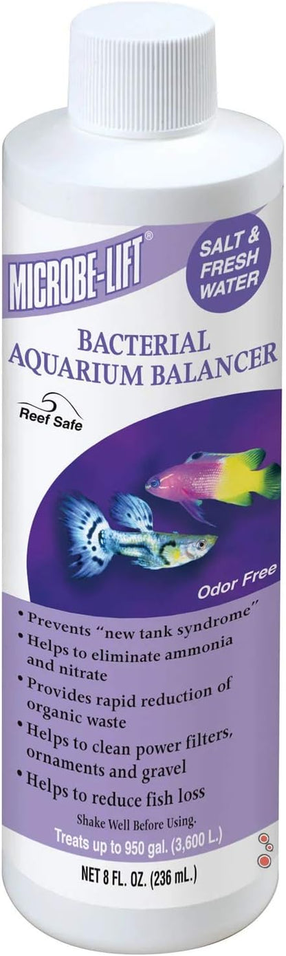 MICROBE-LIFT Bacterial Cleaner and Balancer for Salt and Fresh Water Tanks and Aquariums, Reduces Organic Waste and Prevents New Tank Syndrome, 8oz