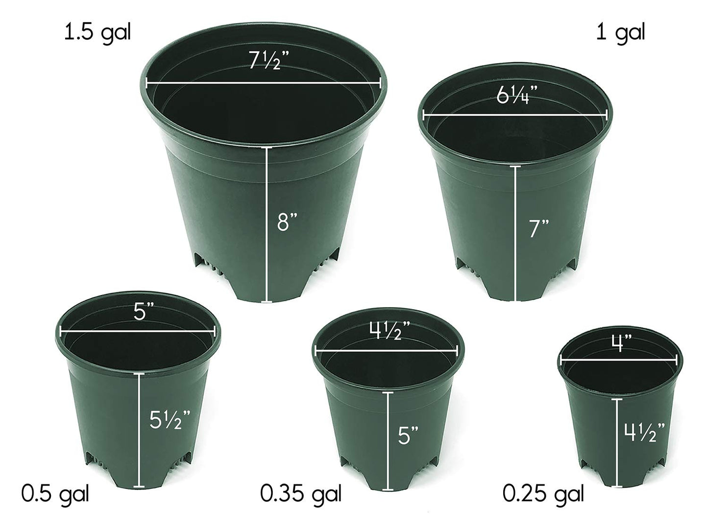 1.5 Gallon Green Nursery Pot Plastic Planters for Outdoor Indoor Plants Gardening Flower Pots 10-Pack 7.5 in Pot Liners with Drainage Holes