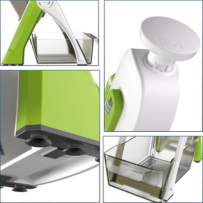 SupMaKin Upgrade Safe Mandoline Slicer, Vegetable Chopper, Potato Slicer 4 Modes Adjustable Thickness Food Cutter, Kitchen Chopping Artifact (6 in 1 Green)