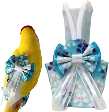 Bird Diaper Cockatiel Clothes Flight Suite, Reusable Parrot Nappy with Waterproof Inner Layer, Cute Pigeon Pants Urine Wet Suit Costume for Conure Macaw (Blue B,XL)