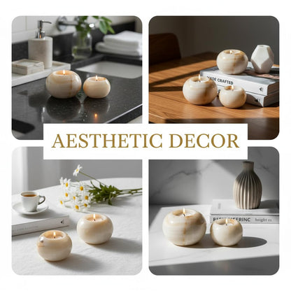 Radicaln Marble Tealight Candle Holder 4" Inch White Onyx Handmade Decorative Votive Candle Holder for Home Decor, Elegant Set of 3 Mini Candle Holders & Marble Taper Holder for Housewarming Gifts