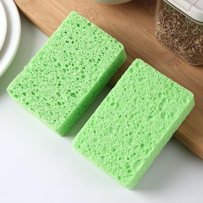 12 - Pack Non-Scratch Scrub Sponges - Sponges for Dishes and Washing Dishes, Cleaning Sponges for Kitchen Home Bathroom Cars, Funny Cut-Outs DIY for Kids (Green)