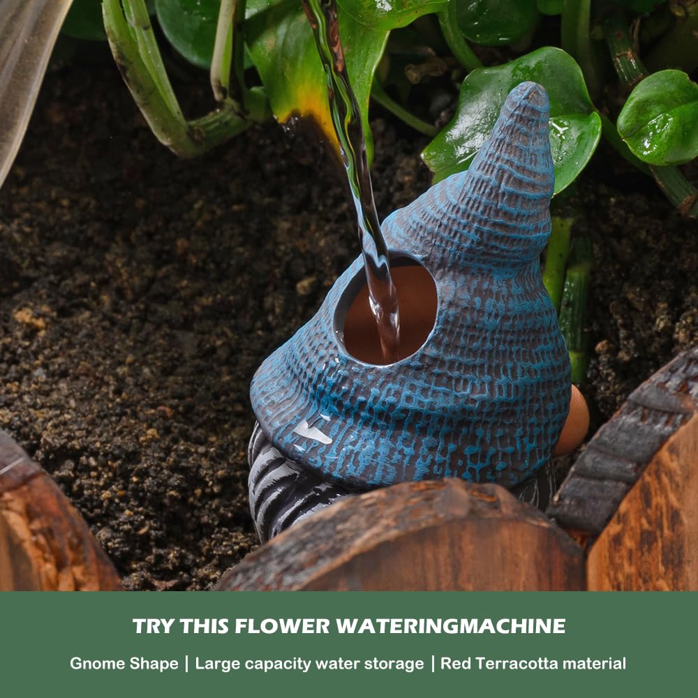 4 Pack Terracotta Watering Spikes, Vacation Self-Watering Planters Devices - Continuous Moisture with Slow Release Watering System - Perfect for Indoor Outdoor Plants (Gnome)