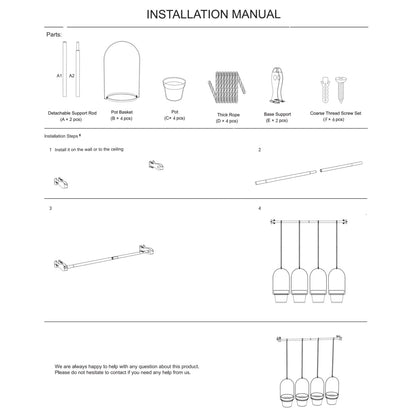 E-Know Hanging Planter Hanging Plant Holder, 6 Inch 4 Indoor Plastic Plant Pots, Wall/Window Plant Hanger Indoor Herb Garden