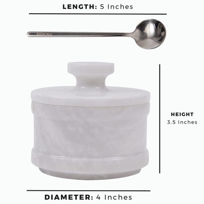 Radicaln Marble Salt Cellar with Lid 4" Inch White Handmade Table Salt Container & Sugar Bowl For Kitchen Countertop, Ideal Salt Dish & Salt Jar for Celtic Salts