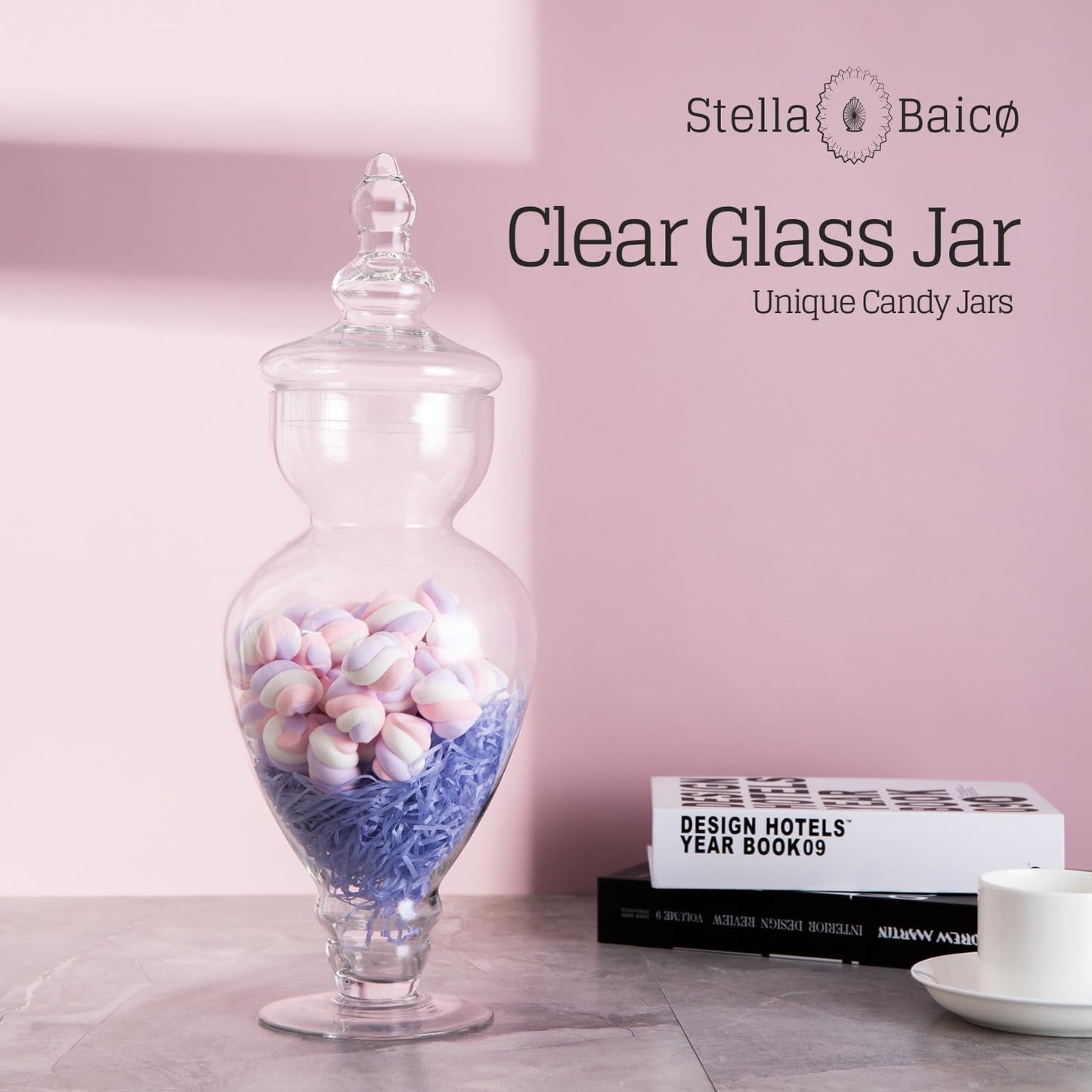 Large Apothecary Jars Glass, Clear Glass Candy Jar wiht Lids, Elegant Glass Candy Containers, Decorative Glass Jars for Wedding, Display and Party (Height: 15", Diameter: 6.7")