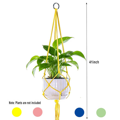 Markeny Macrame Plant Hanger, 4 Pieces Colourful Large Macrame Rope Hangers for Garden Patio Home Decor