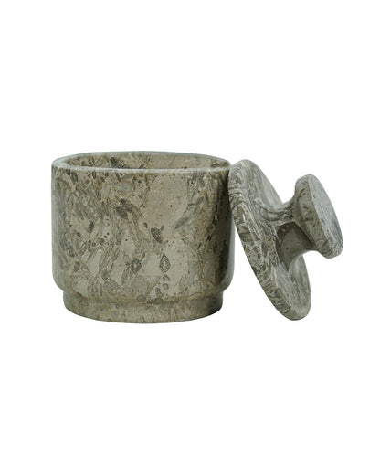 UrbanFocal Natural Marble Salt Cellar With Lid - Stone Salt Container And Stone Salt Holder, Spice Jars for Counter, Candy Jar & Spice Jar, Oceanic