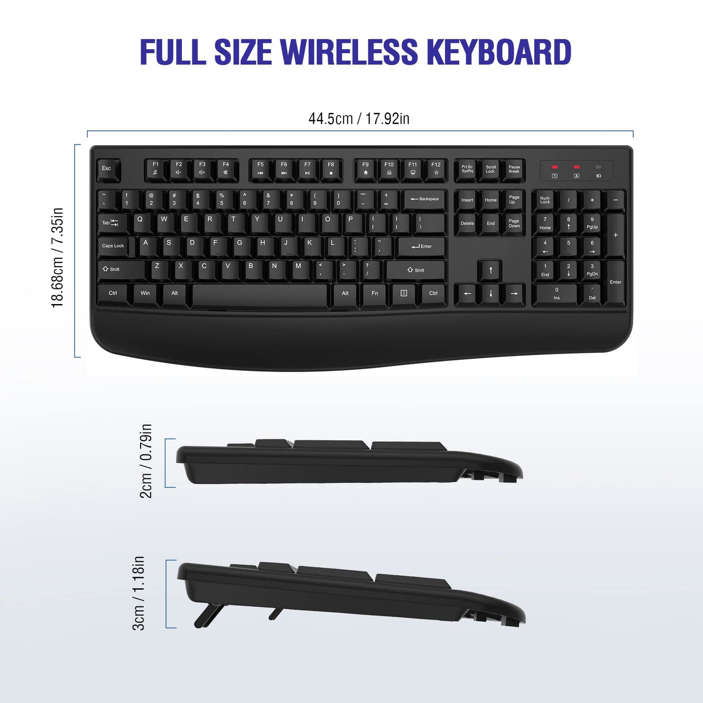 QUASIO Wireless Keyboard, 2.4G Full-Sized Ergonomic Wireless Computer Keyboard with Wrist Rest for Windows, Mac OS Laptop/PC/Desktop/Notebook(Black)