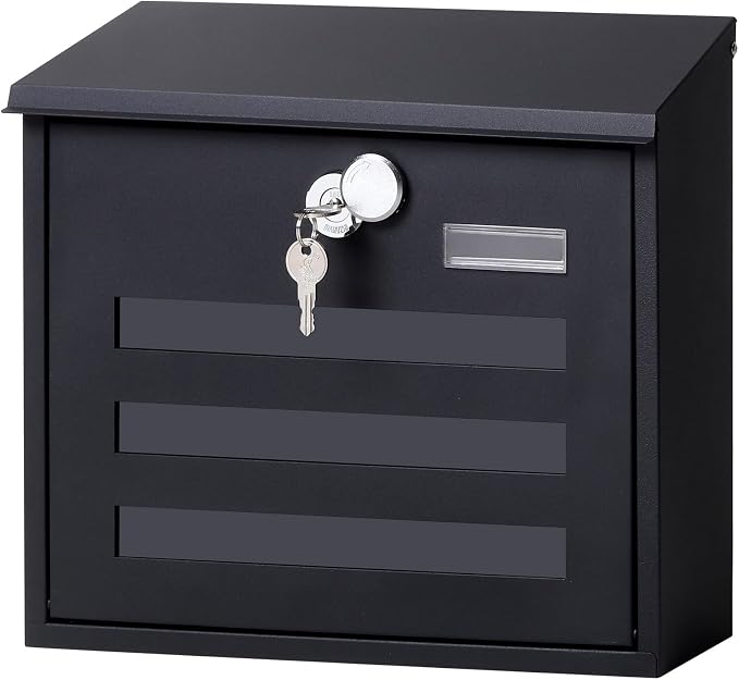 Locking Mailbox Wall Mounted Vertical- Jssmst mailboxes with Key Lock Large Capacity, Key Lock Drop Box Large Capacity with Galvanized Cover and Rust-Proof Metal, 13 x 11.8 x 4.1 Inch SM-HPB918