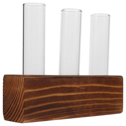 Unomor Glass Plant Propagation Station with 3-Hole Charcoal Wood Base and Test Tubes, Glass Vase for Indoor Hydroponic Plants and Desktop Terrarium Decoration