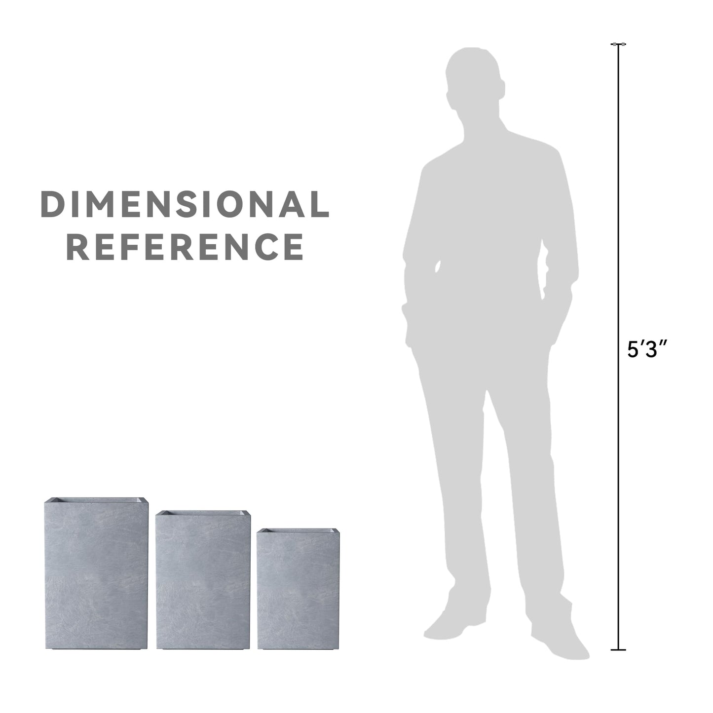 Kante 18.5",15.7",12.6" H Tall Rectangular Concrete Planters Set of 3, Outdoor Indoor Lightweight Plant Pots with Drainage Hole and Rubber Plug, Modern Style for Home Garden Patio, Slate Gray