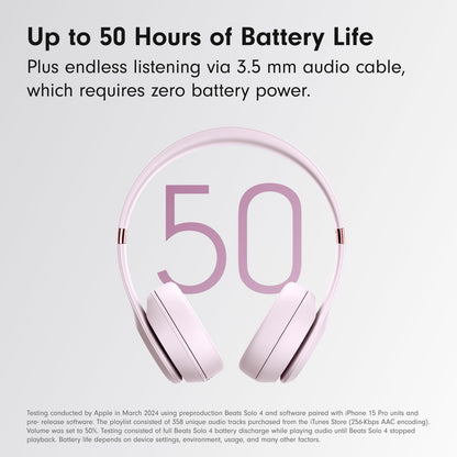 Beats Solo 4 - Wireless On-Ear Bluetooth Headphones, Up to 50-Hour Battery Life, Ultra-Lightweight Comfort, Powerful and Balanced Sound, Apple & Android Compatible - Cloud Pink