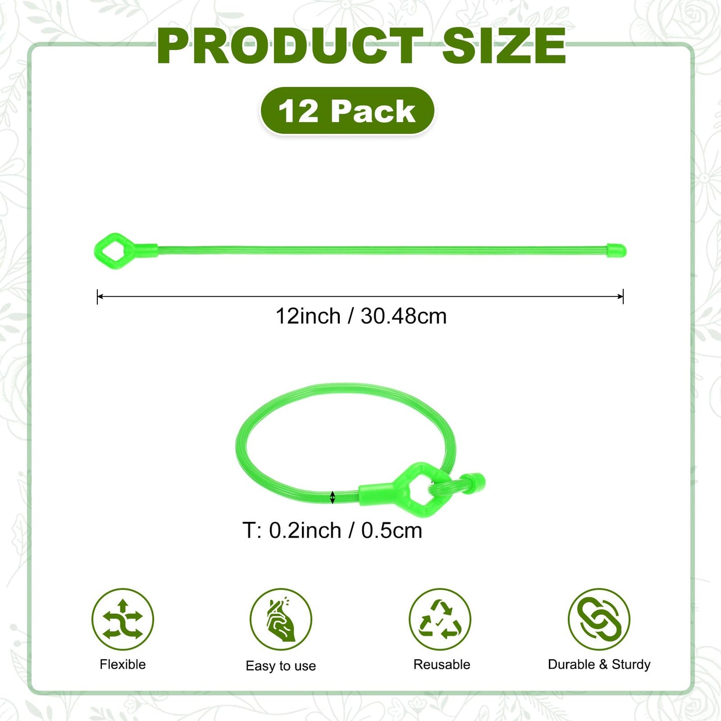 M METERXITY 12-Pack Adjustable Plant Ties, 12inch/30.48cm Silicone Flexible Multi-Function Sturdy Garden Twist Tie for Plant Support/Tree/Shrub/Vine, Reusable Support Twine [Green]