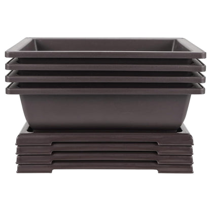 JEUIHAU 4 Pack 14 Inch Bonsai Training Pots with Tray, Rectangular Plant Pot with Drainage Hole, Brown Bonsai Tree Pot, Plastic Bonsai Planter Pots for Succulent, Herb, Flower, Potted Plant