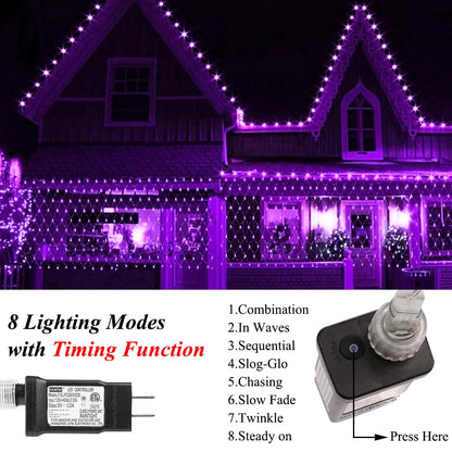 Vicila Net Light Outdoor Mesh Christmas Decorations, 100LED String Light Plug in Connectable Tree Warp Hanging 5ft x 5ft for Halloween, Shrubs, Lawn, Backyard, Walkway, Bushes, Garden Decor-Purple