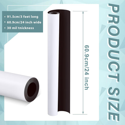 Amylove Blank White Surface Magnet Sheets 24 Inch x 3 Feet, 30 Mil Magnetic Roll Printable Flexible Vinyl Blank Magnetic Sign Sheet Safe for Vehicles DIY Craft Project