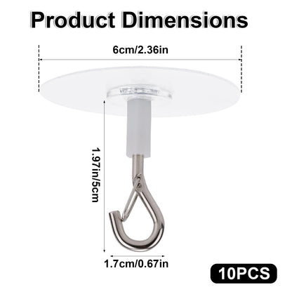 Penitue 10pcs Heavy Duty Self Adhesive Ceiling Hooks, No Drill Ceiling Hooks with Safety Clasp for Fans Plants Lights Kitchen Bathroom Office Storage & Wall Decor