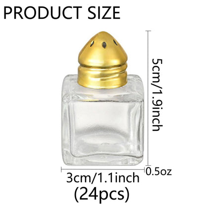 24 Pack Mini Salt and Pepper Shakers, 0.5 oz Glass Cube Shape Spice Shaker with Funnel, Seasoning Jars for Wedding Party Restaurant Home Kitchen