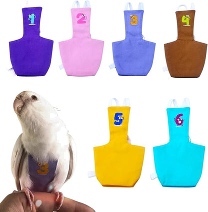 Bird Diaper Protective Parrot Nappy - 6 Pack, Reusable Flight Suit with Waterproof Inner Layer, Washable Cute Urine Wet Suit for Cockatiel Conure Macaw Lovebird (2M)