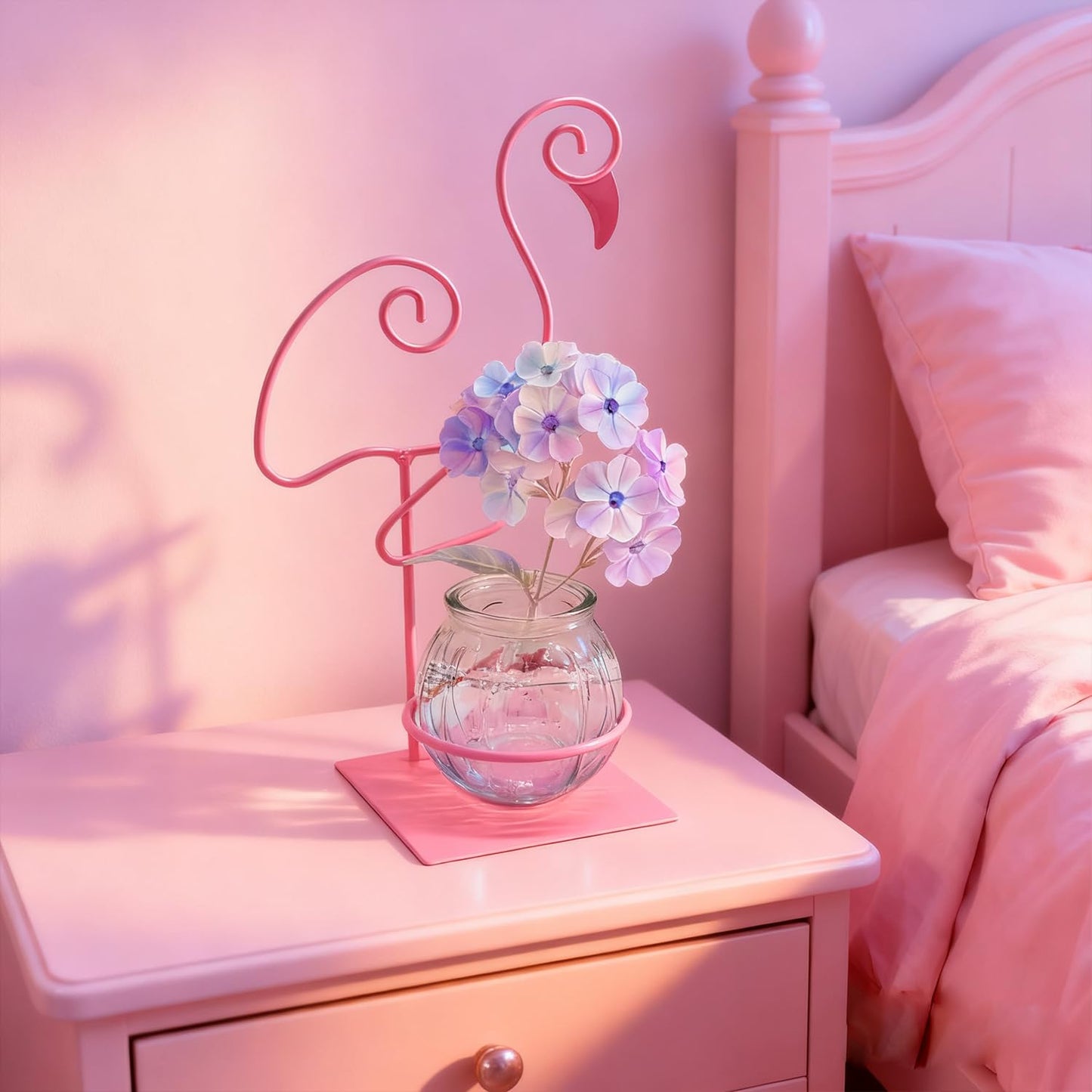 Desktop Glass Planter Vase Holder,Terrarium Stand for Plants Creative Decorations for Home Patio Lawn Garden (Standing Flamingo Pink)
