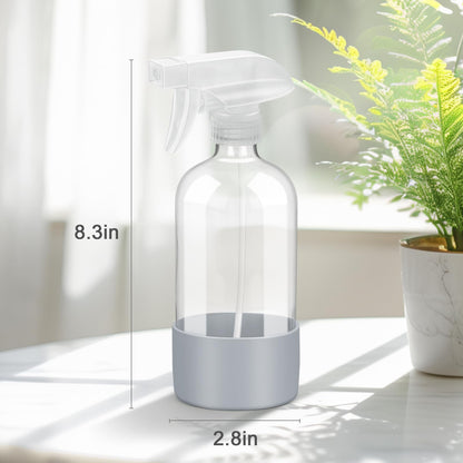 Worldgsb 2 Pack Glass Spray Bottles with Silicone Sleeve, 16 oz Empty Refillable Containers with Adjustable Spray Nozzles, Spray Bottles for Hair, Cleaning Solutions and Plants