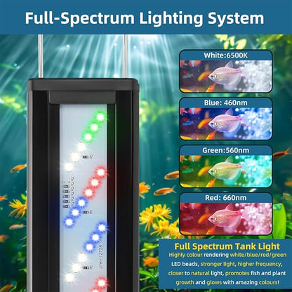 DaToo LED Aquarium Light Full Spectrum Fish Tank Light with Dimmer White Blue Red Green LEDs Fish Tank Light with Three Lighting Modes and Extendable Bracket for 16 Inch to 20 Inch Aquarium