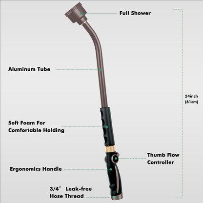RESTMO Long Watering Wand, 24 Inches Gentle Soft Full Shower Sprayer Wand with Thumb Flow Control, Heavy Duty Metal Hose Wand for Hanging Baskets, Shrubs, Plants, Flowers, Garden and Lawn, Bronze
