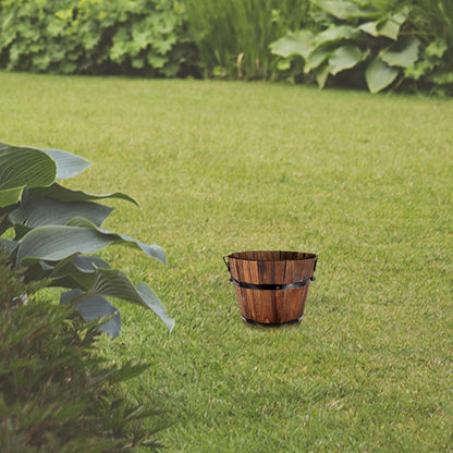 GANAZONO Wooden Whiskey Barrel Planter 6-Pack Round Outdoor Garden Flower Pots Rustic Wood Planters for Patio Lawn Decor 10.5 Inch Diameter