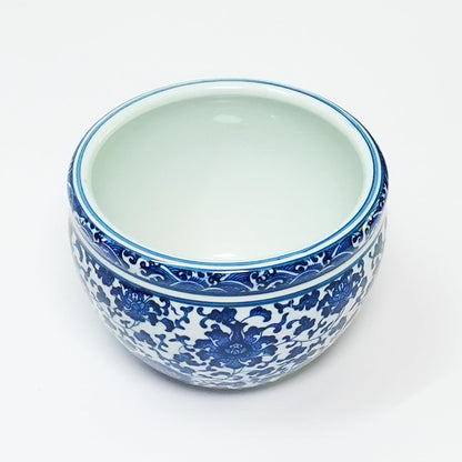 ZENSOAR Blue and White Chinoiserie Planter, Blue and White Flower Pot for Indoor Plants, Oriental Pots for Plants, Oriental Porcelain Chinoiserie Pot, Ceramic Asian Planter