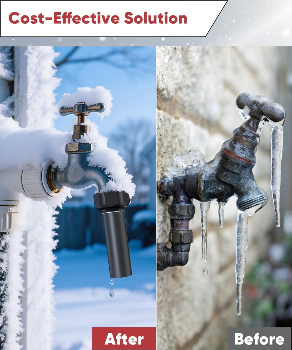 Mokeyder Outdoor Faucet Winter Freeze Protection Valve, Activates at Water Temperature Below 35.6°F/ 2°C, 3/4-Inch Thread Frost Proof Faucet Cover for for Garden, Lawn & Yard Spigot, Black, 4Pack