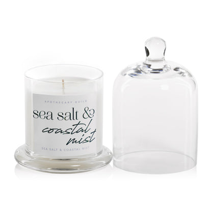 Zodax Apothecary Guild Scented Jar Candle with Glass Cloche, 10.19 oz- Sea Salt & Coastal Mist