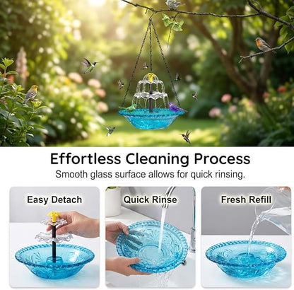 Solar Cascade Hanging Bird Bath Fountain, New Hanging Bird Bath with Flowing Water, Bird Bath Fountain Decorative Garden Yard Patio for Outdoor (Red)