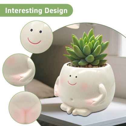 ChilArt 3.5" Smiley Face Planter Pot,Funny Belly Planters Design,with Drainage Hole Resin Cute Plant Pot,for Indoor Outdoor Plants