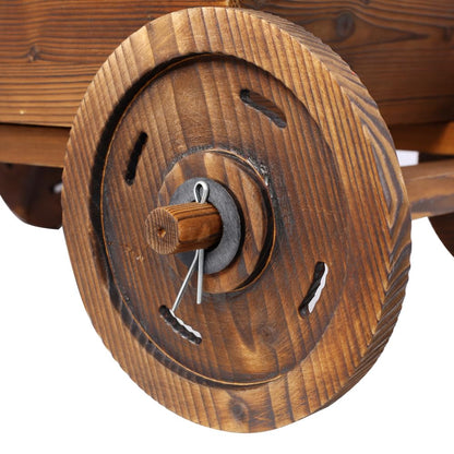 Endvler Wooden Garden Wagon Decor with Wheels, Mobile Garden Planter with Handle and Drain Hole, Decorative Wagon Cart Rustic Flower Planter Flower Cart for Patio, Garden, Balcony (Style B)