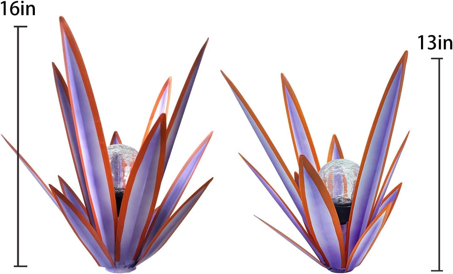 LCJECV Metal Agave Plant Garden Art, 2 Pack Tequila Rustic Sculpture, Rustic Metal Agave Plants Garden Lawn Home Ornaments, for Yard Stakes, Garden Figurines, Outdoor Patio (2 PCS Purple with Light)