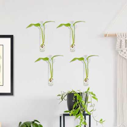 FOWSRHRG 4PCS Wall Hanging Planter Propagation Stations, Plant Tube with Suction Cup Hook, Test Tube Propagation Station Wall Clear Plant Vase No Nails with Bottle Brush Flower Plant Terrarium