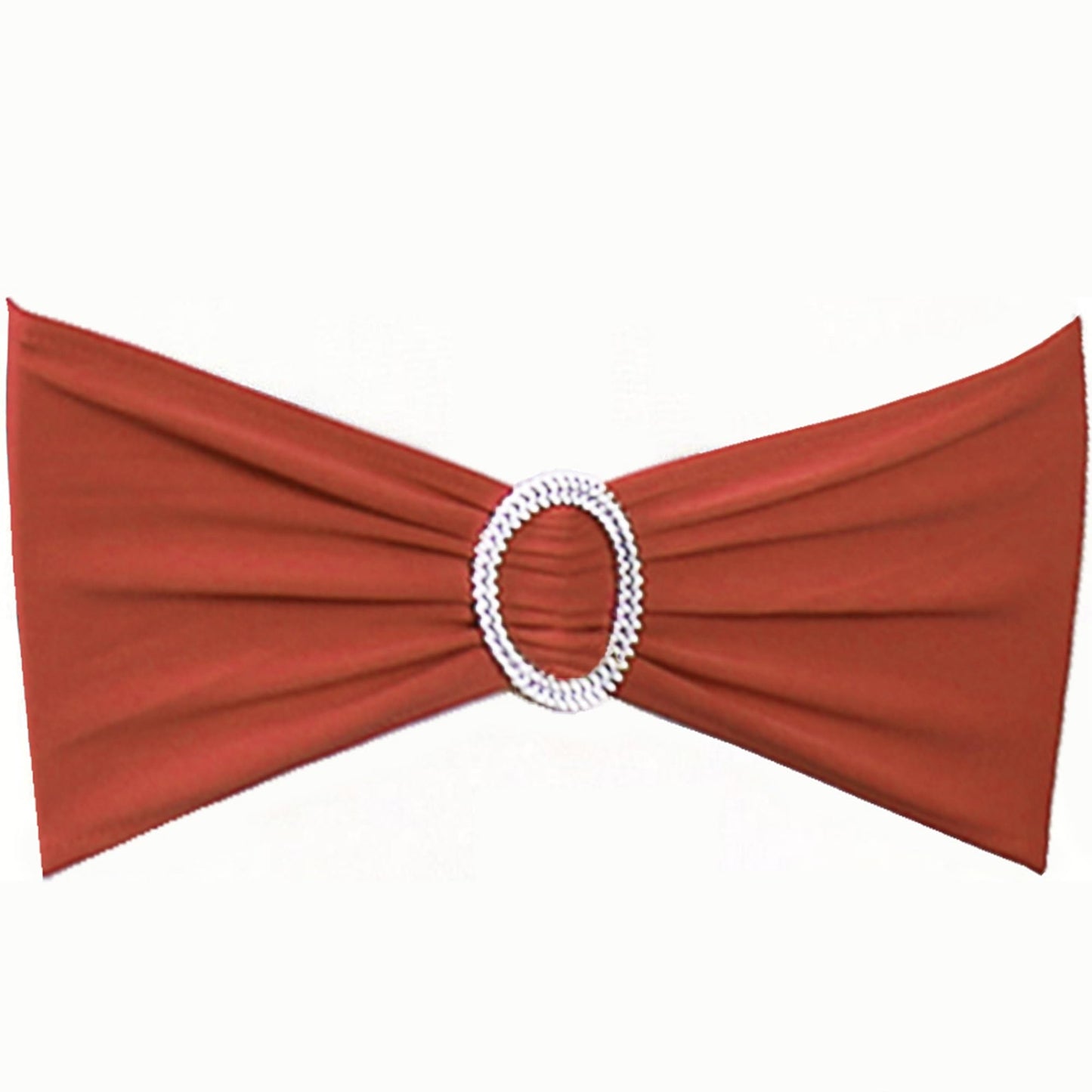SINSSOWL Pack of 50 Spandex Terracotta Chair Sashes Bows Elastic Chair Bands with Buckles for Wedding Reception Banquet Bridal Shower Halloween Decorations - Terracotta/Brick Red