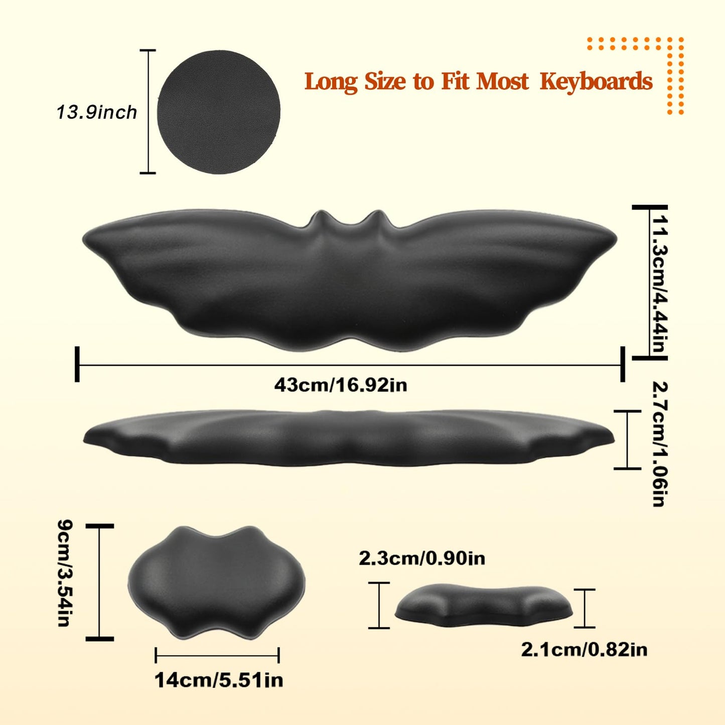 Tscuite Keyboard Wrist Rest - Soft Leather Halloween Bat Wrist Pad for Mouse Wrist Rest with Non-Slip Base, Wrist Pad for Keyboard,Arm Rest for Desk Computer Laptop Mac Gaming Office Black