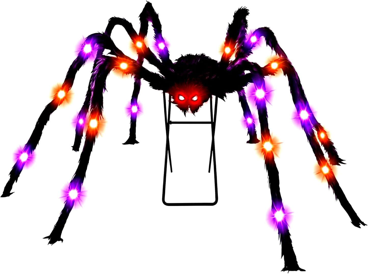 1 Pack 8 Modes 5 FT(Wide) Halloween Giant Spider,Light up Spider with 30 Purple&Orange Lights,Light up Halloween Decorations Outside,for Yard Haunted House Window Party Porch Indoor Outside Decor