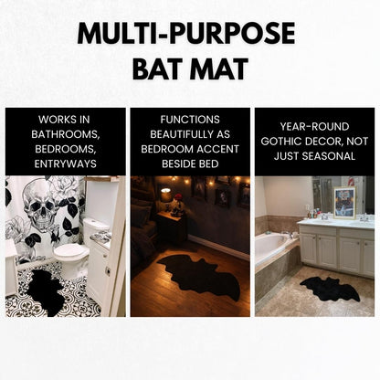 WITTIZA Bat Bath Mat - Black Gothic Bathroom Rug, Non-Slip Quick Dry Microfiber, Soft Plush for Halloween Decor & Goth Home, Machine Washable, 36" x 20"