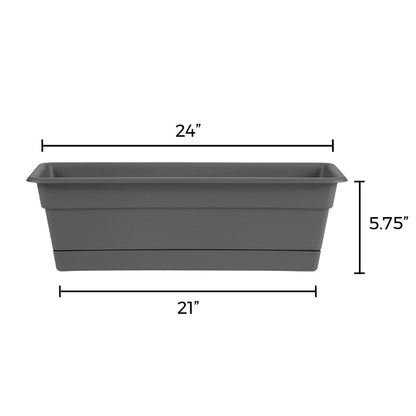 Bloem Dura Cotta Window Box Planter: 24" - Charcoal - with Tray, Weatherproof Resin Box, Removable Tray for Indoor & Outdoor Use, Gardening, 3 Gallon Capacity