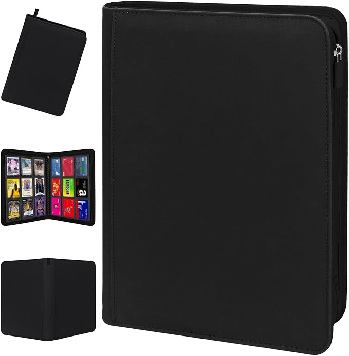 Premium Trading Card Storage Album,9 Pocket 40 Side Pages, 360 Cards,Black Zipper Binder for Collectible Games, Sports Card Organization&Protection (Black)