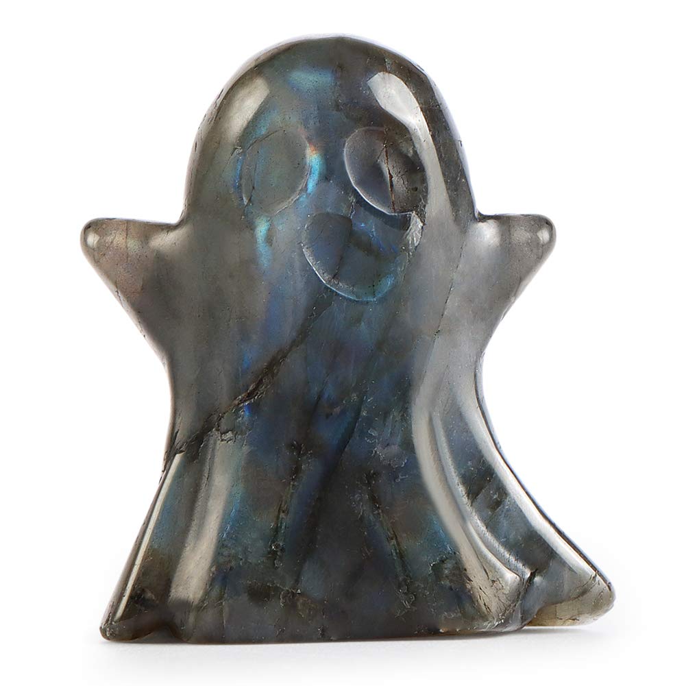Artistone 2" Crystal Ghost Figurine Natural Labradorite Gemstone Hand Carved Statue for Halloween Decorations Home Deco Desk Decoration