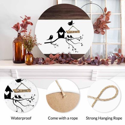 Beabes Welcome Door Sign Lovely Bird's Nest 12in Round Wood Panel Sign Home Porch Farmhouse Outdoor Indoor Festival Decorate Present