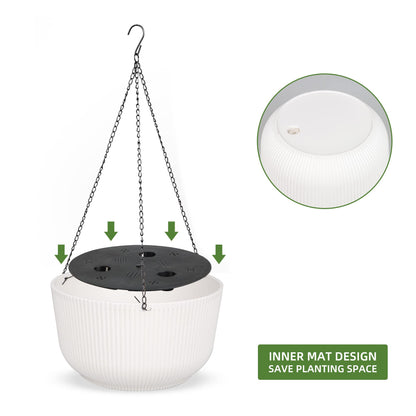 Dexceder 11.2 Inch Self Watering Hanging Planters Indoor Outdoor, Thickened Hanging Basket Flower Plant Pot (2 Pack, White)